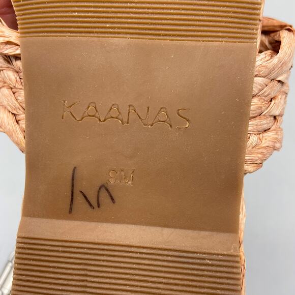 KAANAS‎ Inagua Crossover Raffia Braid Sandals Size 9 Beige Pink Flatform Slides - Picture 7 of 10